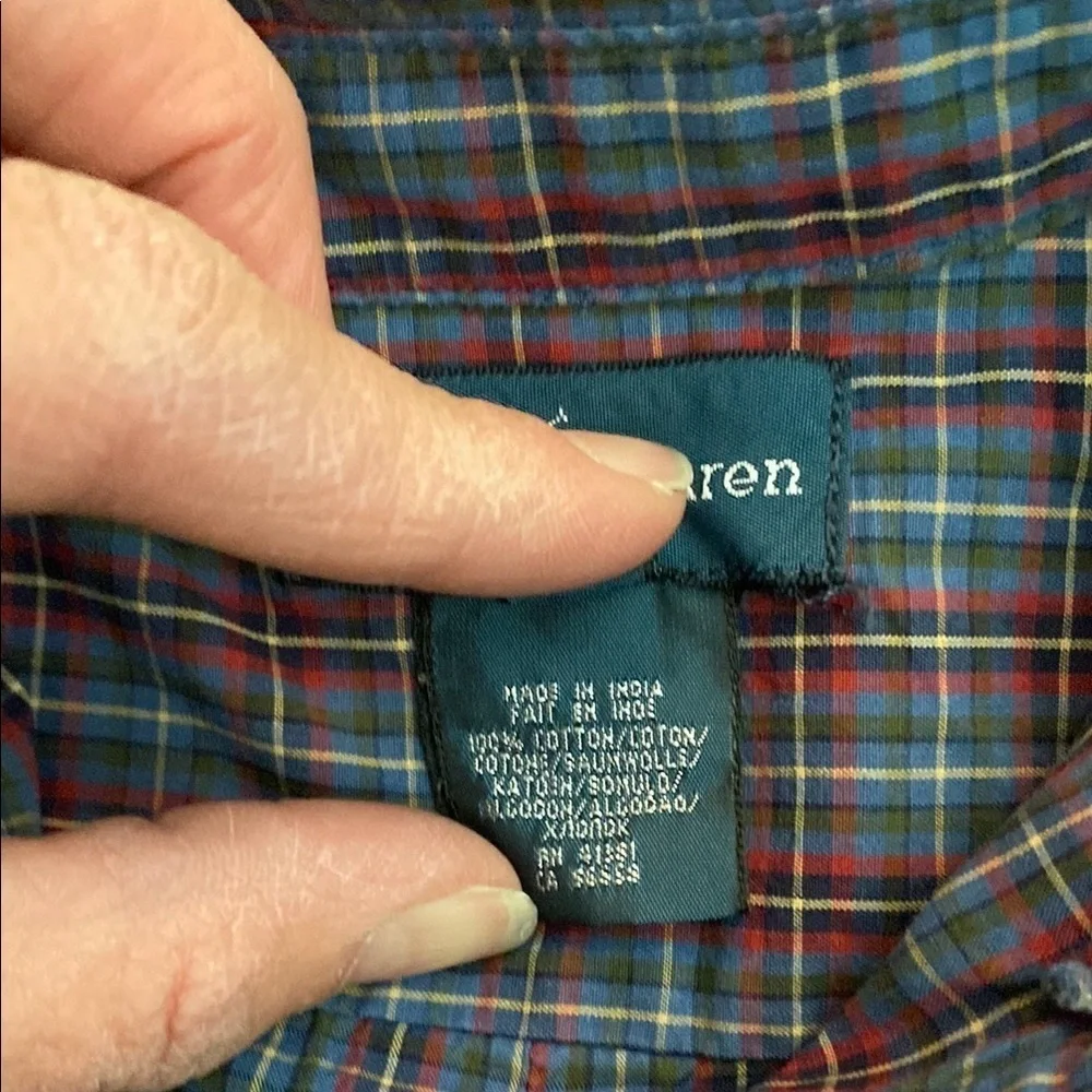 Ralph Lauren Red and Blue Button Down Shirt with Plaid Pattern